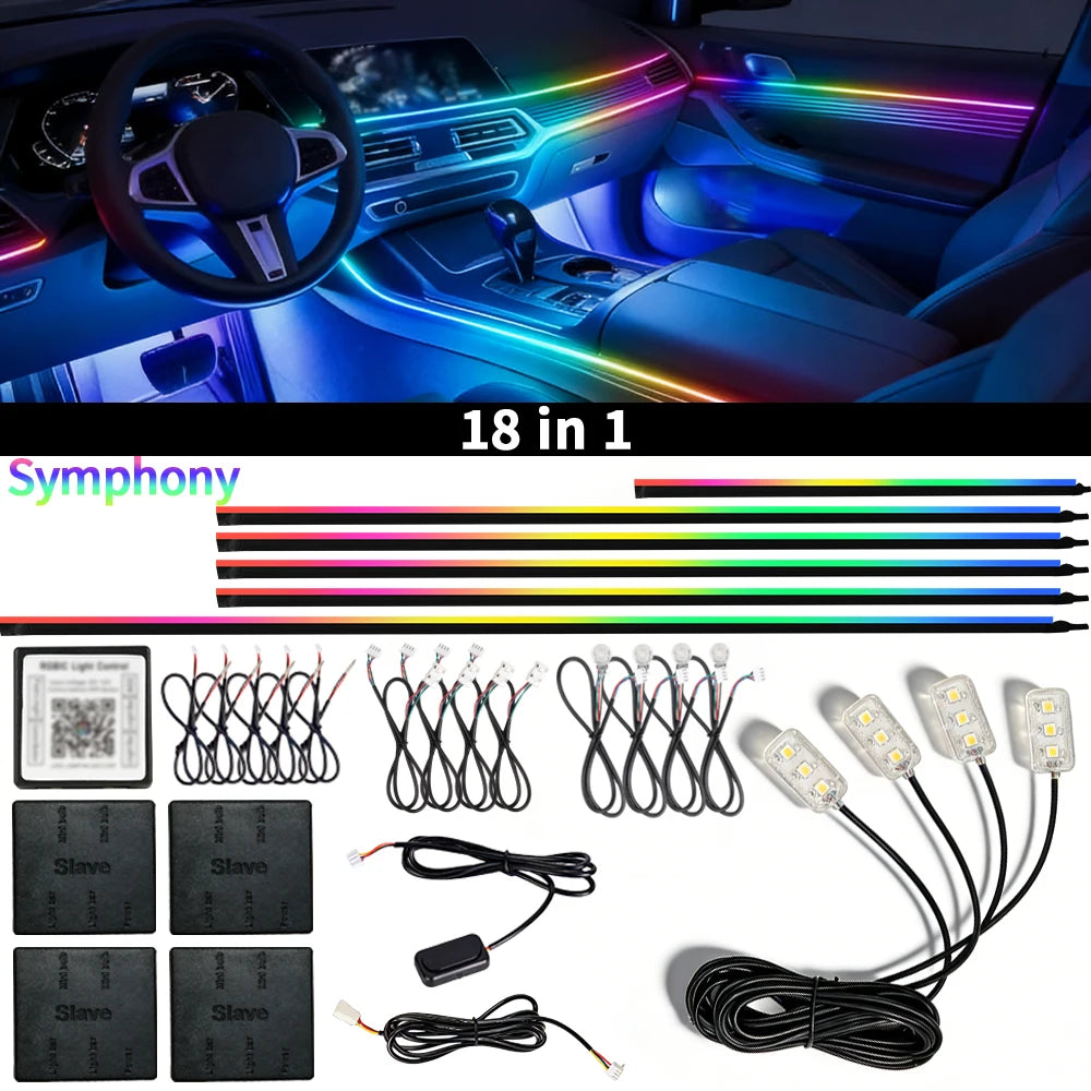 18IN1 Full Color Streamer Car Ambient Lights RGB 64 Color Universal LED