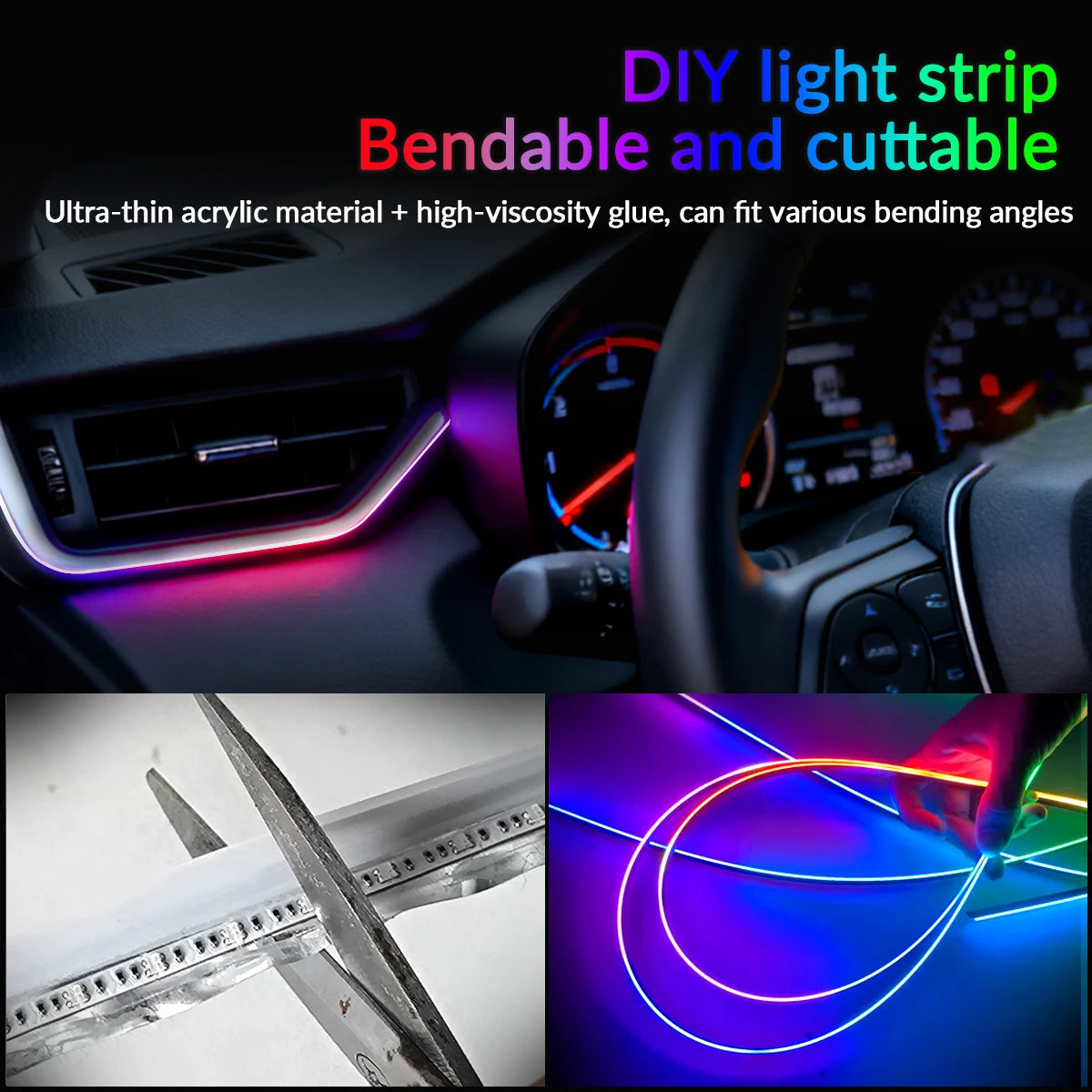 18IN1 Full Color Streamer Car Ambient Lights RGB 64 Color Universal LED